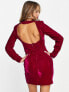 Фото #4 товара ASOS DESIGN high neck velvet drape mini dress in berry