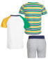 Фото #3 товара Toddler Boys Striped T-Shirt, Go Long Graphic T-Shirt & Colorblocked Shorts, 3 Piece Set