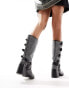 Azalea Wang Bronson1 biker boot with embellished buckles in black