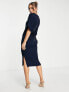 Фото #3 товара Closet London ribbed pencil dress with tie belt in navy