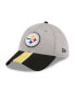 ფოტო #1 პროდუქტის Men's Heather Gray, Black Pittsburgh Steelers Striped 39THIRTY Flex Hat