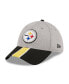 Men's Heather Gray, Black Pittsburgh Steelers Striped 39THIRTY Flex Hat