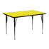 24''W X 48''L Rectangular Yellow Hp Laminate Activity Table - Standard Height Adjustable Legs
