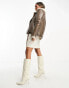 Glamorous chunky aviator jacket in brown and cream shearling Brown Cream, 42 - фото #4