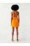 Фото #8 товара Mini Elbise Kloş İnce Askılı Keten Karışımlı