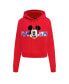 Women's Red Mickey Friends Mickey Mouse Bold Expression Oversized Cropped Pullover Hoodie