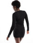 Фото #8 товара Cotton:On textured long sleeve button front mini dress in black