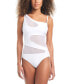 Фото #3 товара Women's One-Shoulder Mesh Cutout Swimsuit, Created for Macy's