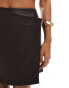 Фото #3 товара ASOS DESIGN wrap front button leather look mini skirt in dark brown