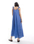 ASOS DESIGN puff sleeve trapeze maxi dress in blue check синий клетчатый, 46 - фото #2