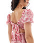 Stradivarius puff sleeve tiered mini dress in red gingham