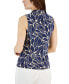 Women's Pleated-Neck Printed Sleeveless Top