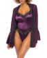 ფოტო #1 პროდუქტის Women's Short Polyester Charmeuse Lingerie Robe with Embroidered Trim and Bell Sleeves