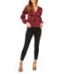 Women's Long Bubble Sleeve V-Neck Tie Blouse