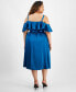 Plus Size Ruffled Square-Neck Cold-Shoulder Midi Dress