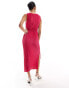 New Look plisse slash neck midi dress in bight pink