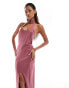 Фото #3 товара ASOS DESIGN scuba square neck halter midi dress with front split in rose