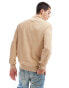 Polo Ralph Lauren icon logo half zip cotton knit jumper in camel marl