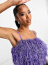 ASOS DESIGN Petite faux feather crop cami in purple