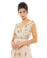 Women's Embellished Wrap Over Cap Sleeve A-Line Gown