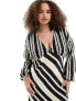 Never Fully Dressed Plus crochet balloon sleeve maxi dress in monochrome stripe