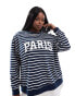 4th & Reckless Plus exclusive Paris sweatshirt in navy stripe Weiß/Marineblau, XXL - EU 42 - фото #1