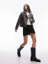 Topshop faux leather washed biker jacket in grey