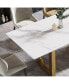 63" Modern Artificial Stone White Straight Edge Golden Metal Leg Dining Table -6 People