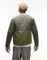 Topman liner jacket with mixed fabric in khaki