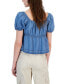 Juniors' Puff-Sleeve Denim Top