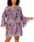 Plus Size Drawstring V-Neck Bell-Sleeve Tunic Cover-Up