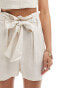 In The Style linen look belted shorts in stone