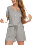 Фото #3 товара Vlazom Women's Pyjama Set, Scoop Neck Pyjamas, Summer Leisure Suit for Women, Short-Sleeved Sleep Shirt with Buttons