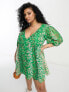Фото #1 товара Wednesday's Girl Curve puff sleeve mini smock dress in green patchwork
