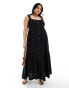 Фото #1 товара ASOS DESIGN Curve double cloth shirred button through tie back maxi dress in black - BLACK