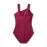 Фото #5 товара Women's UPF 50 Asymmetrical Shoulder One Piece Swimsuit - Aqua Green Burgundy XL