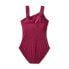 Women's UPF 50 Asymmetrical Shoulder One Piece Swimsuit - Aqua Green Burgundy XL