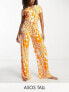 Фото #1 товара ASOS DESIGN Tall exclusive viscose floral checkerboard shirt & trouser pyjama set in orange