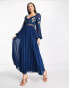 ASOS DESIGN Tall embroidered lace insert pleated midi dress with long sleeves in navy