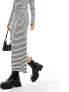 Pieces ribbed maxi skirt co-ord in cream and black stripe