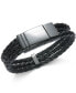ფოტო #1 პროდუქტის Men's Black Stainless Steel Triple Row Braided Leather Bracelet