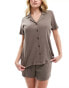 Boss Bodywear Alyssa revere shirt and short nightwear set in grey grau, XL - EU 42 - фото #3