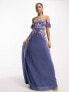 Фото #4 товара Maya off shoulder maxi dress with embroidery in blue