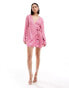 Фото #2 товара Pretty Lavish kimono sleeve embellished mini dress in pink