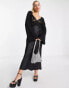 Фото #2 товара ASOS DESIGN long sleeve crochet bodice satin maxi dress in black