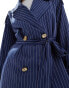 Extro & Vert trench coat in blue pinstripe co-ord