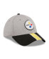 ფოტო #4 პროდუქტის Men's Heather Gray, Black Pittsburgh Steelers Striped 39THIRTY Flex Hat