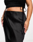 Simply Be Exclusive satin slip midi skirt in black