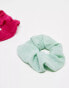 Accessorize 2 pack crinkle scrunchies in green/pink