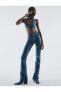 Фото #3 товара Pullu Payetli Kot Pantolon Yüksek Bel Yırtmaç Detaylı - Victoria Slim Flare Jeans